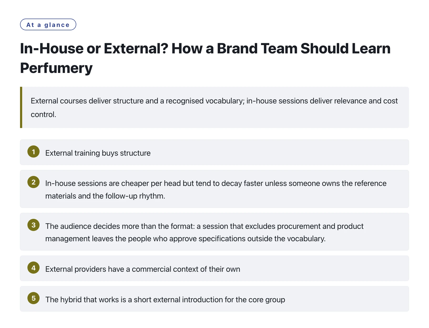 In-House or External? How a Brand Team Should Learn Perfumery——全文要点速览